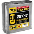 Core Tarps 40 ft L x 0.5 mm H x 20 ft W Heavy Duty 20 Mil Tarp, Silver/Black, Polyethylene CT-701-20X40